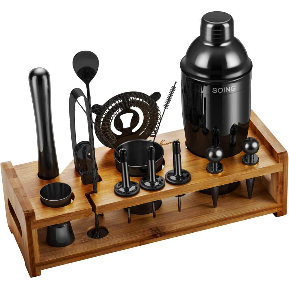 24-Piece Gold Stainless Steel Bartender Set, Cocktail Shaker Kit with Stand, Drink Mixing Tools, Recipes - Hercitys