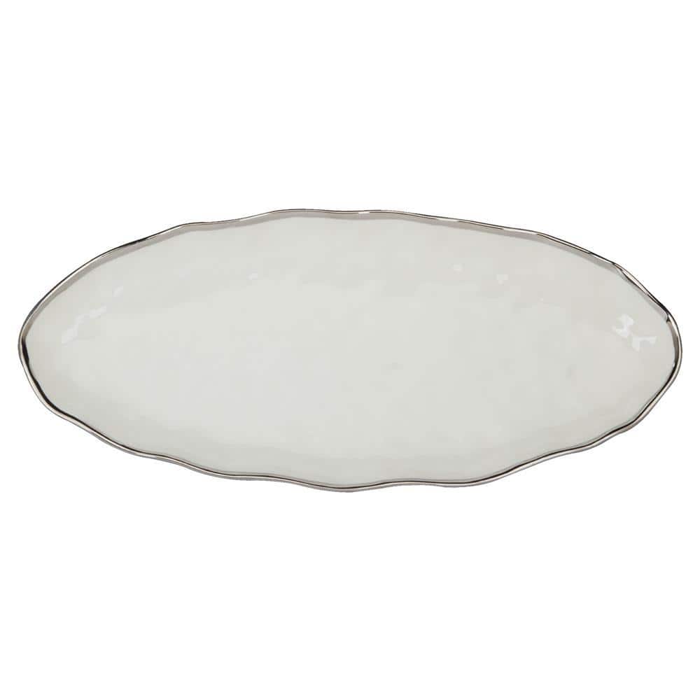 19.5 in. Multi-Colored Porcelain Regency Silver Oval Fish Platter - Hercitys