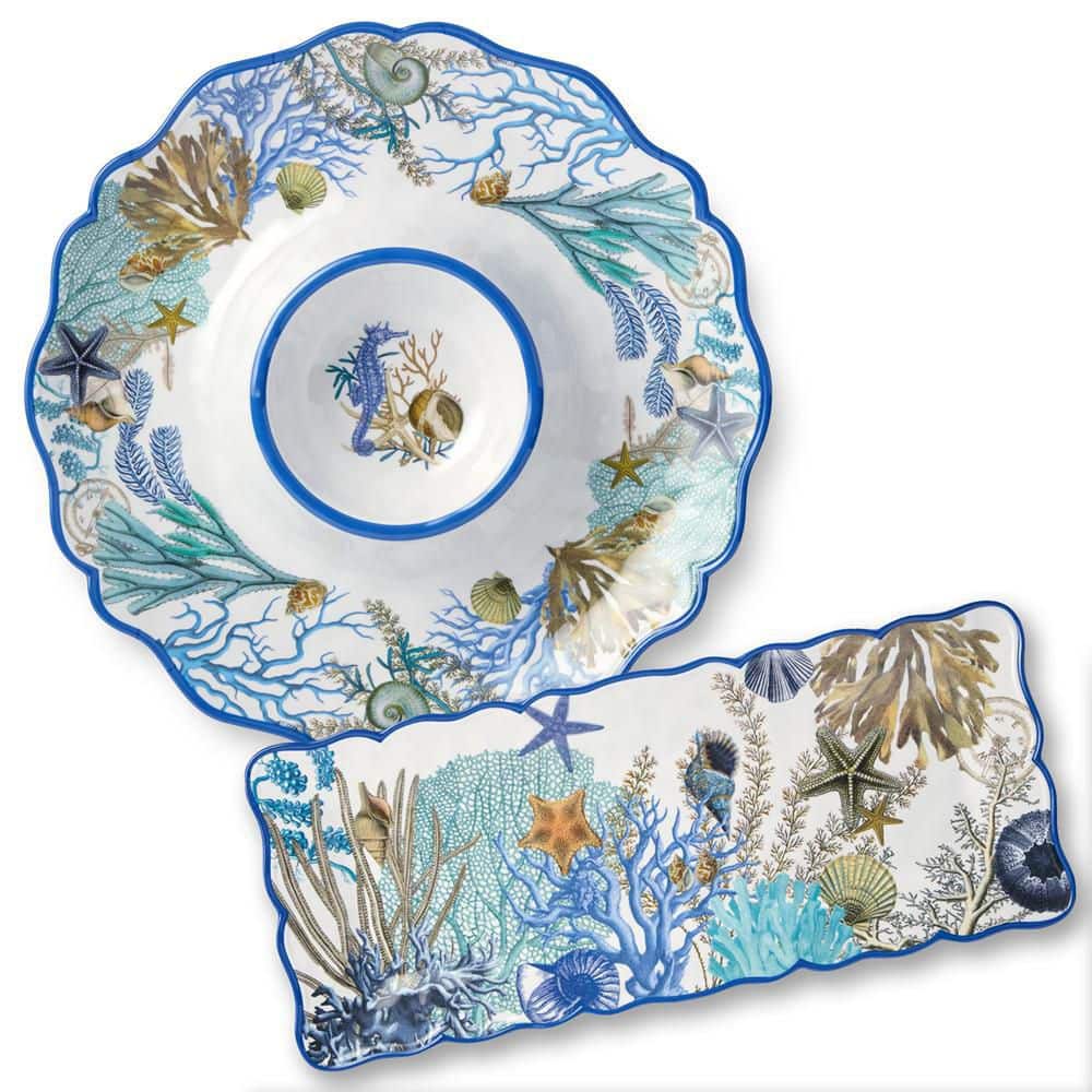 14.5 in. Blue Lagoon Melamine 2-Piece Platter - Hercitys