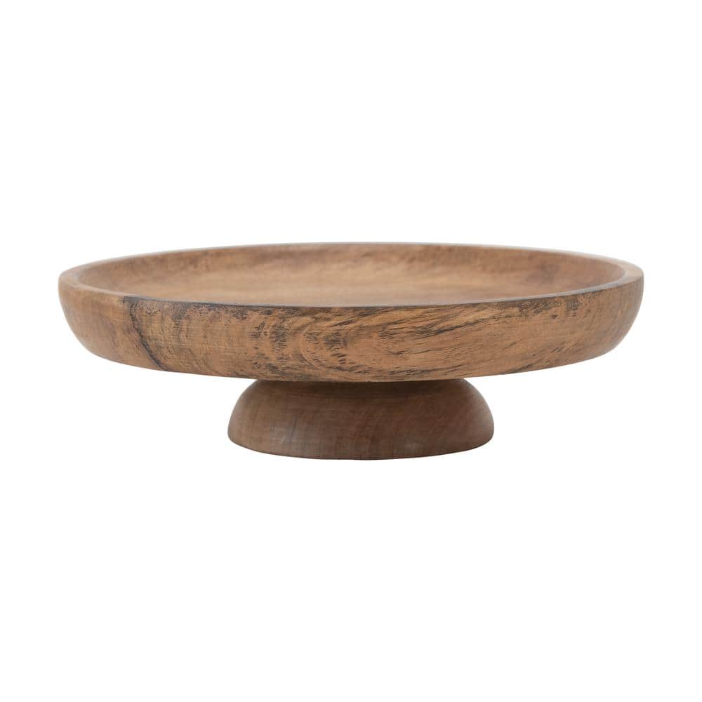 12 in. 0 fl. oz. Natural Brown Mango Wood Footed Cake Stand Serving Bowl - Hercitys