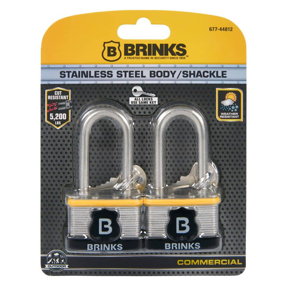 2 in. Stainless Steel Shackle (44 mm) Commercial Stainless Steel Laminated Padlock (2-Pack) - Hercitys