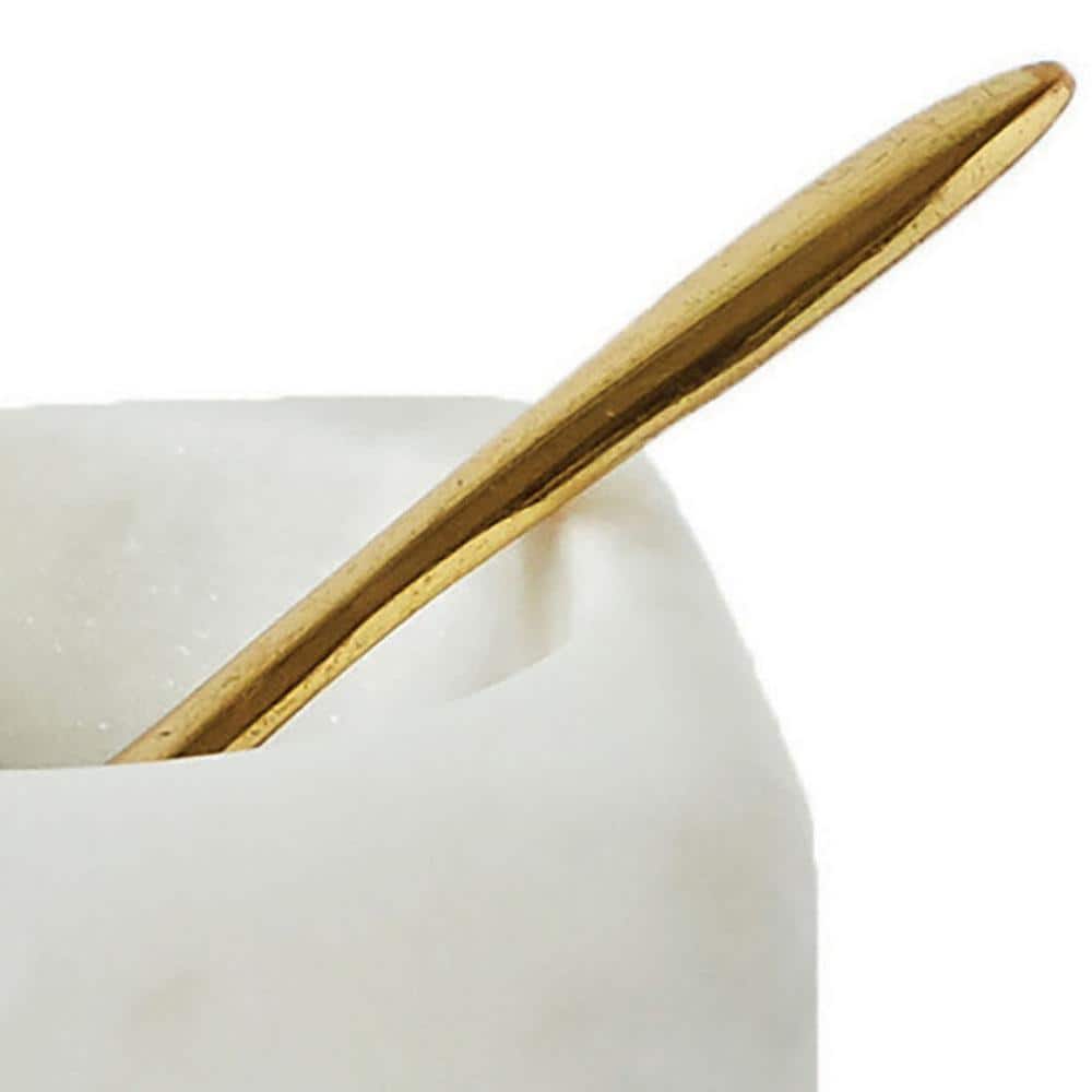 3 in. 2 fl. oz. White Marble Serving Bowl with Brass Spoon (Set of 2) - Hercitys