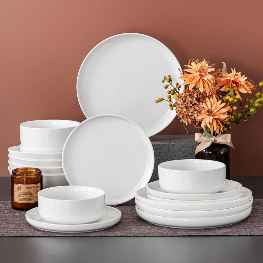 16-Piece White Porcelain Dinnerware Set (Service for 4) Bowls and Plates Tableware Set - Hercitys
