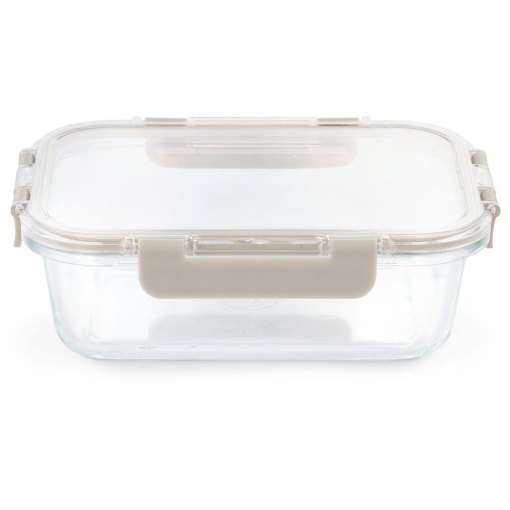 35 oz. Rectangular Glass Storage Container with Snap-On Lid in Taupe - Hercitys