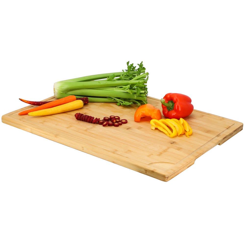 24 in. x 18 in. Light Brown Bamboo Large Cutting, Prep and Serving Board - Hercitys