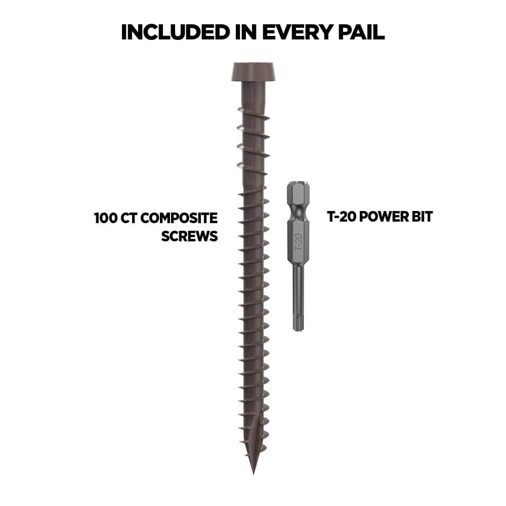 #10 2-1/2 in. Dark Brown Star Drive Trim-Head Composite Deck Screw (100-Count) - Hercitys