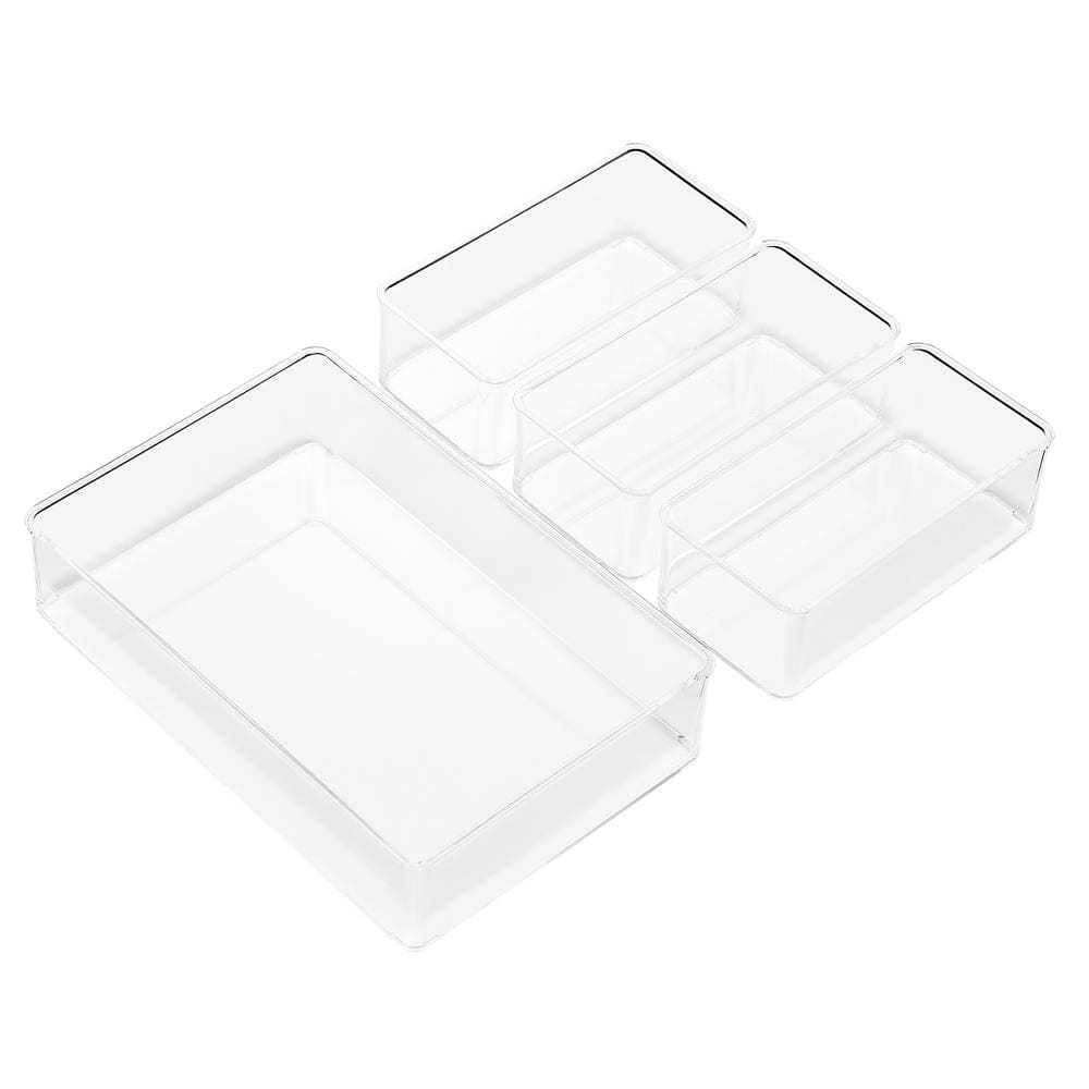 4-Piece Clear Storage Bins, Drawer Organizer for Makeup, Cosmetics, Skin Care, Vanity, and More - Hercitys