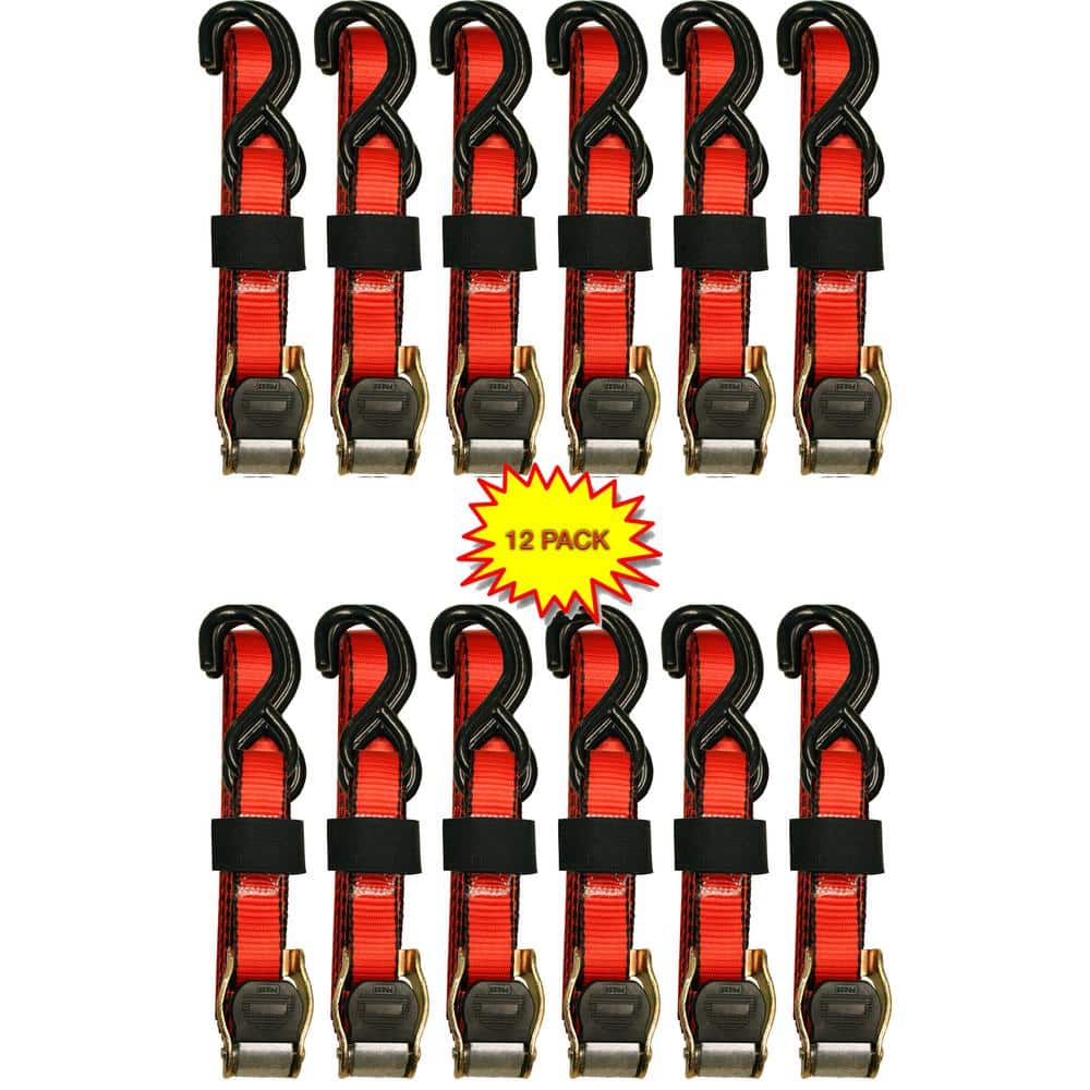 1 in. x 10 ft. Red Cam Buckle 900 lbs./S-Hook (12-Pack) - Hercitys