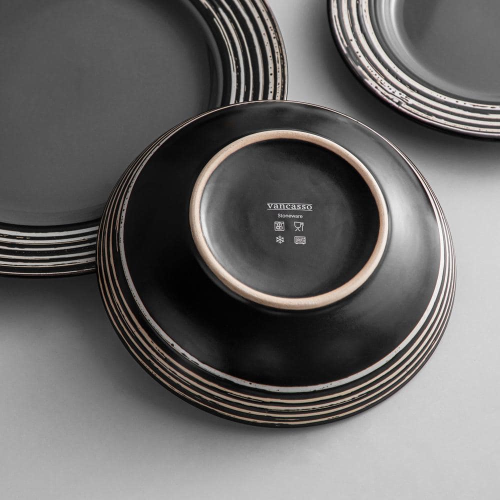 32-Piece Rustic Chic Style Bark glaze Gray Stoneware Dinnerware Set Service for 8 - Hercitys