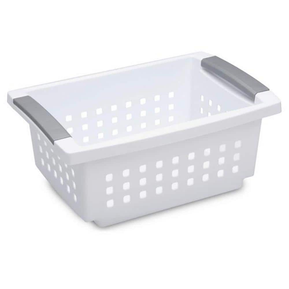 5.38 in. D x 8.63 in. W x 12.5 in. H White Small Stacking Basket with Titanium Accents (8-Pack) - Hercitys