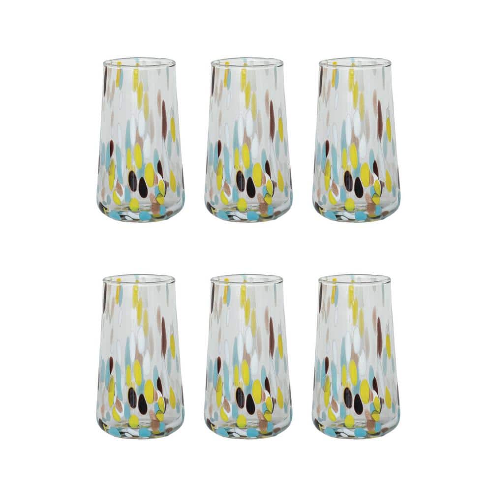 13 fl. oz. Blown Confetti Multicolor Glass Drinking Glass (Set of 6) - Hercitys