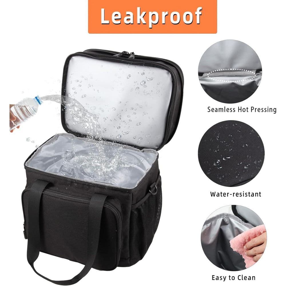 17 qt. Expandable Insulated Large Lunch Box Double Deck Heavy Duty Durable Leakproof Cooler Bag 20 Can Capacity Black - Hercitys