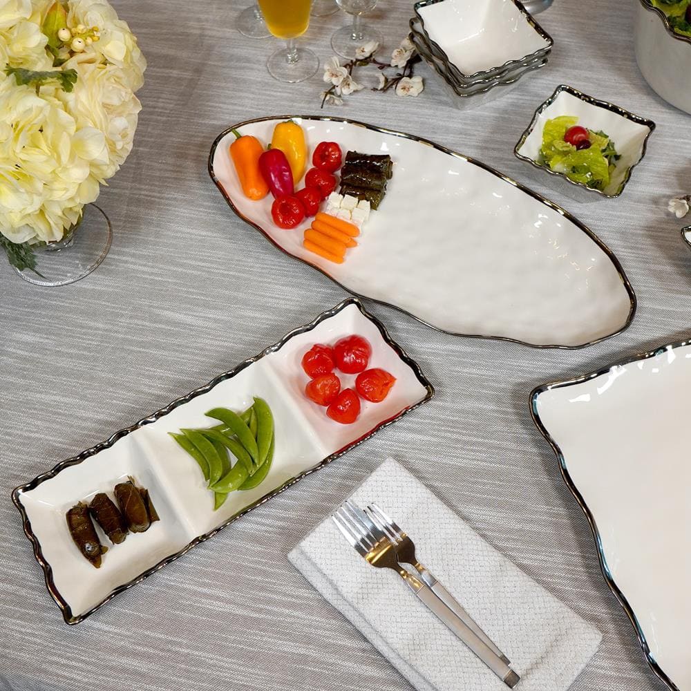 19.5 in. Multi-Colored Porcelain Regency Silver Oval Fish Platter - Hercitys