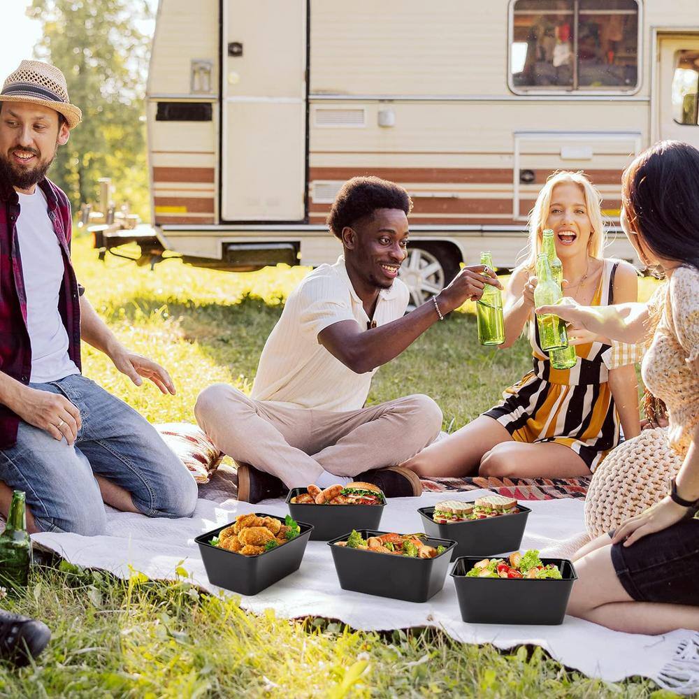 34 oz. Plastic Food Storage Containers with Lids in Black (50-Pack) - Hercitys