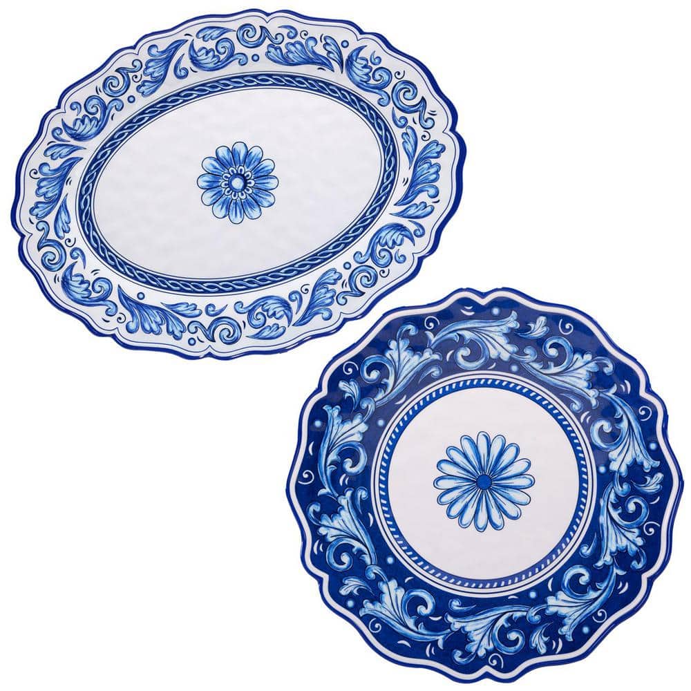 14 in. Veranda 2-Piece Multi-Colored Melamine Platter Set - Hercitys