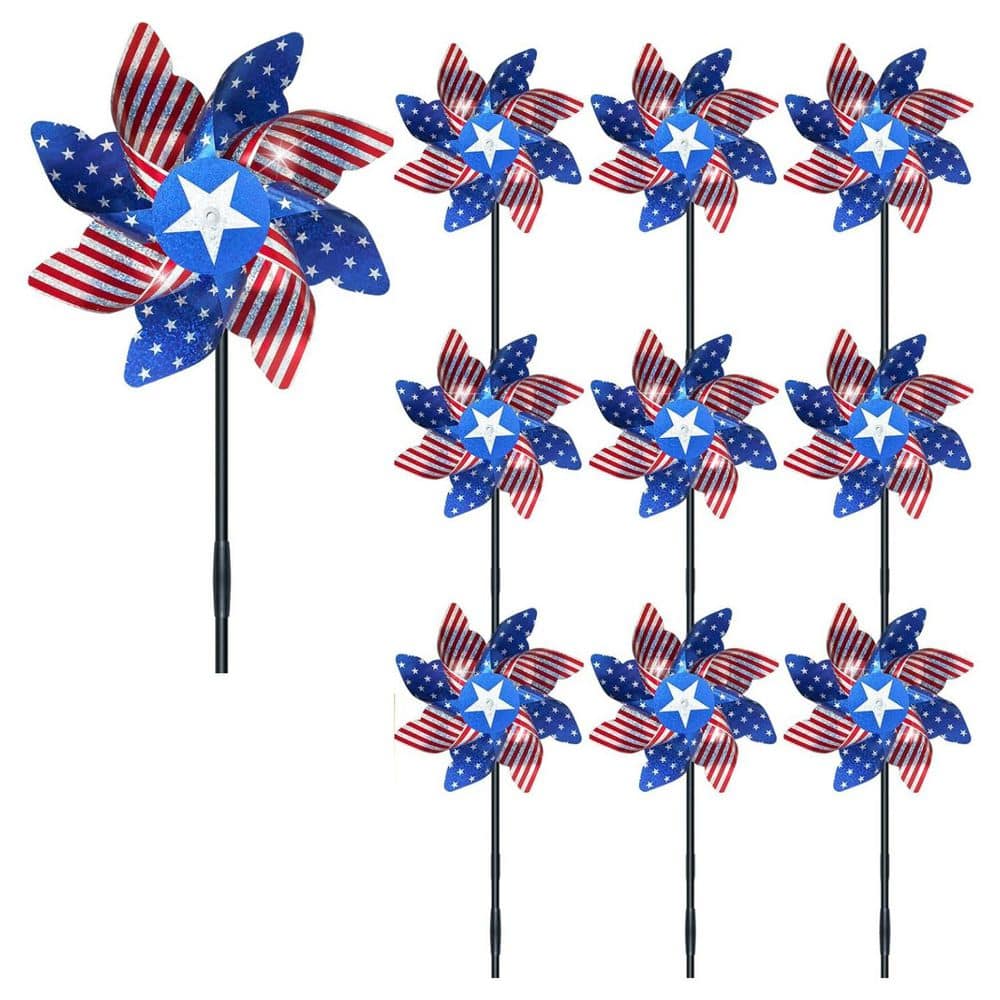 10-Pack Reflective Pinwheels with Patriotic Deterrent Bird Spikes - Hercitys