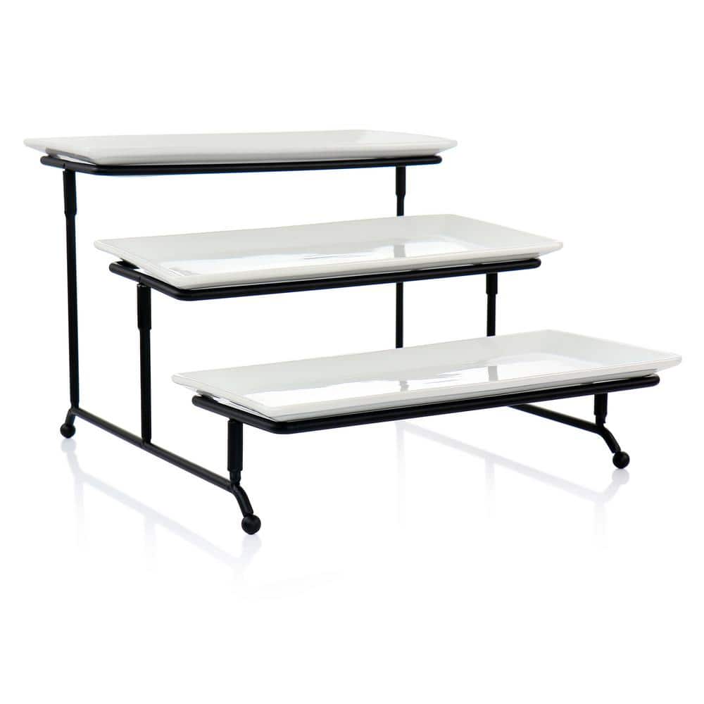 12.50 in. x 5 in. x 12 in. 3-Tier White Porcelain Rectangular Plate Serveware Set - Hercitys