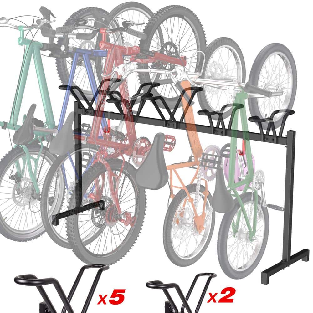 5 Bikes Floor Stand, Adjustable Bicycle Parking Rack with Hook for Garage, Indoor, Outdoor, Rack Storage Capacity 200LBS - Hercitys