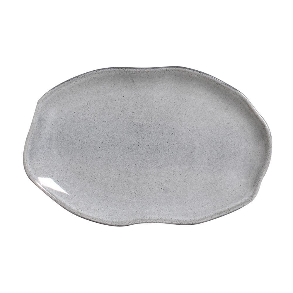 11.81 in. Dust Gray Stoneware Shallow Oval Platter Medium (Set of 4) - Hercitys