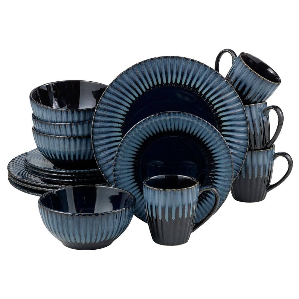 16-Piece Blue Reactive Stoneware Dinnerware Set (Service for 4) - Hercitys