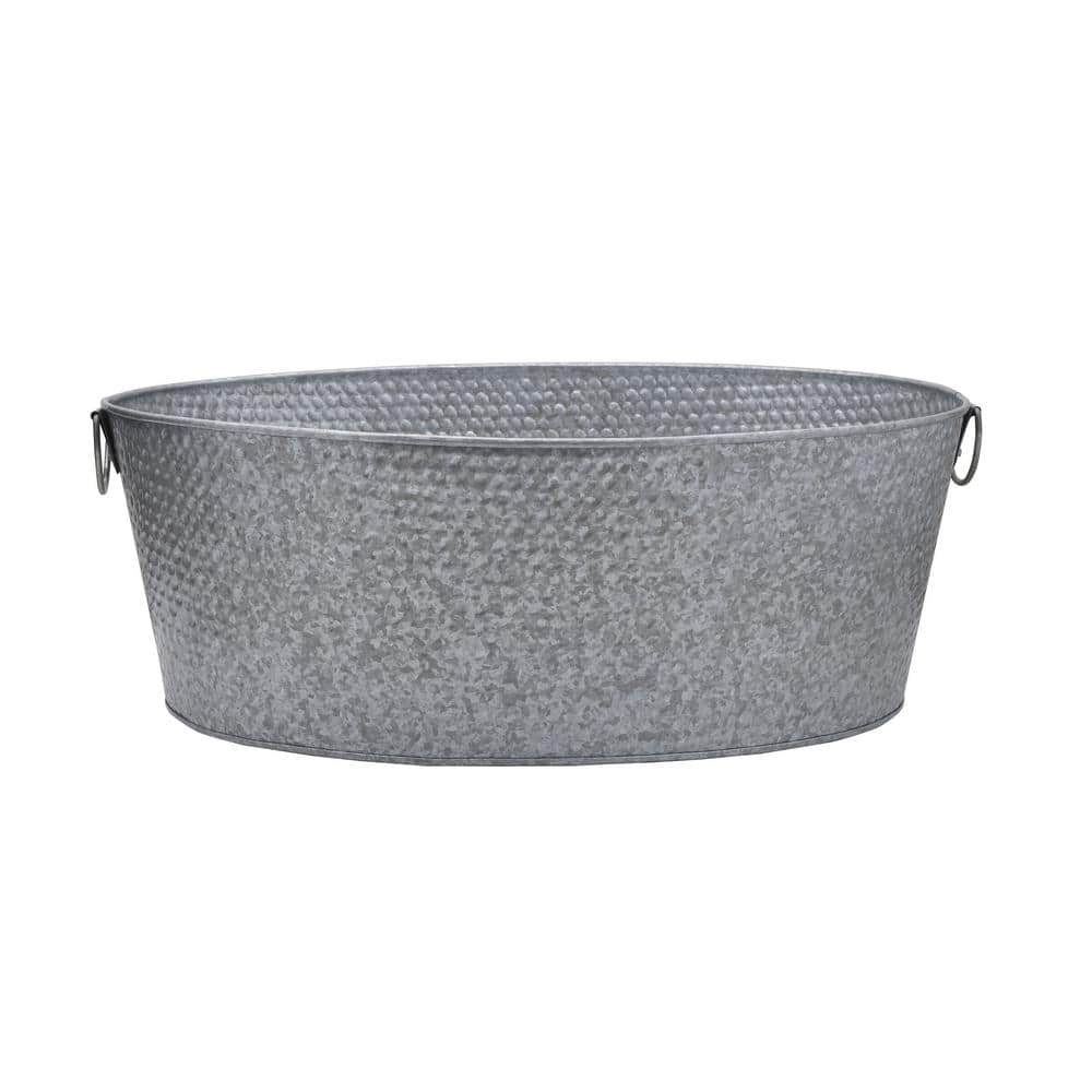 25 in. Galvanized Hammered Steel Oval Beverage Tub, Gray - Hercitys