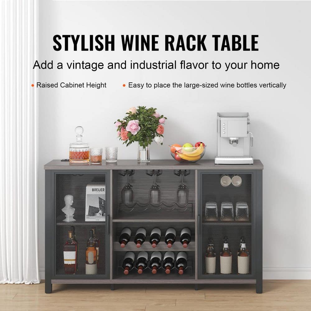 47 in. MDF Industrial Bar Cabinet, Wine Table for Liquor and Glasses, Buffet, Farmhouse Wood Coffee Bar for Kitchen - Hercitys