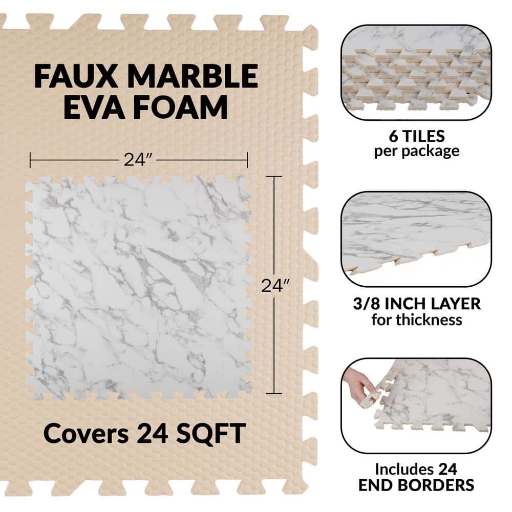24 in. x 24 in. x 0.4 in. Floor Mat 6PK – 24 sq. ft. Faux Marble - Hercitys