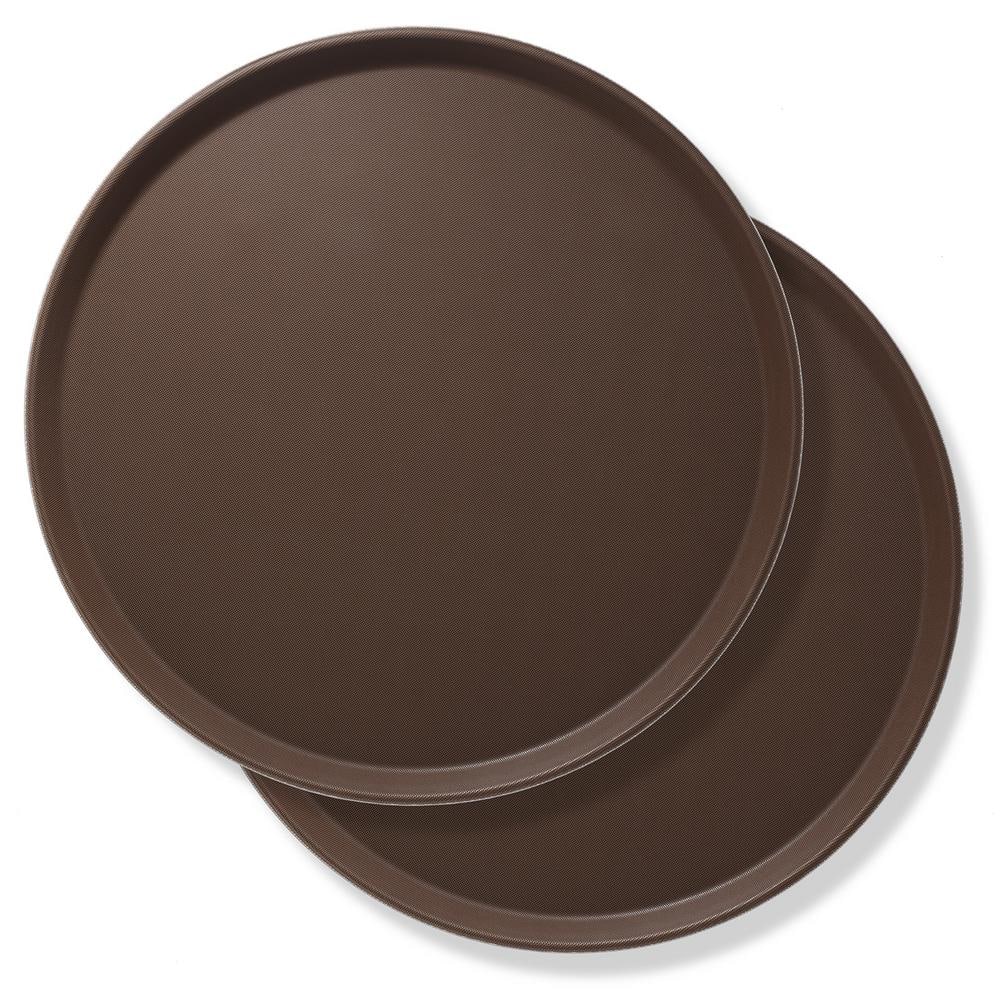 18 in. Round Plastic Non-Slip Serving Trays, Brown – NSF Food Service (Set of 2) - Hercitys