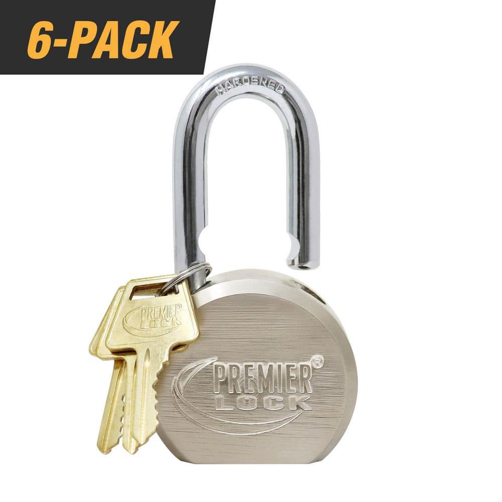 2-5/8 in. Premier Solid Steel Commercial Gate Keyed Padlock with Long Shackle and 18 Keys Total (6-Pack, Keyed Alike) - Hercitys