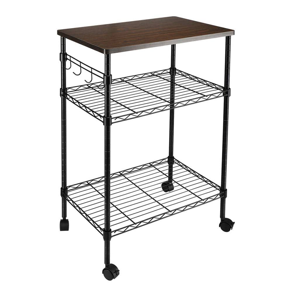 4-Wheeled Metal Multi-functional Kitchen Utility Cart in Black - Hercitys