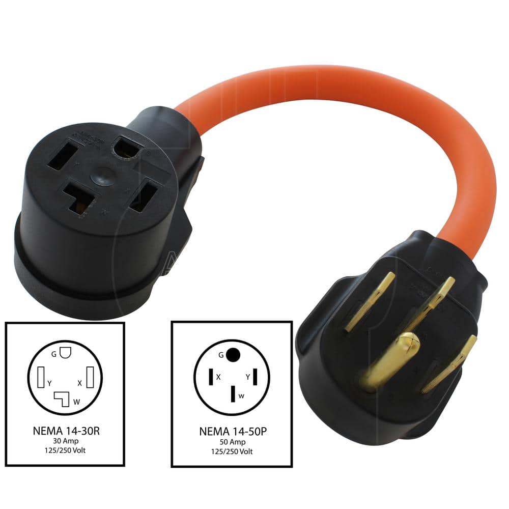 1.5 ft. 14-50P 4-Prong Range/Generator Plug to 14-30R 30 Amp 125/250 Volt 4-Prong Dryer Connector Adapter - Hercitys