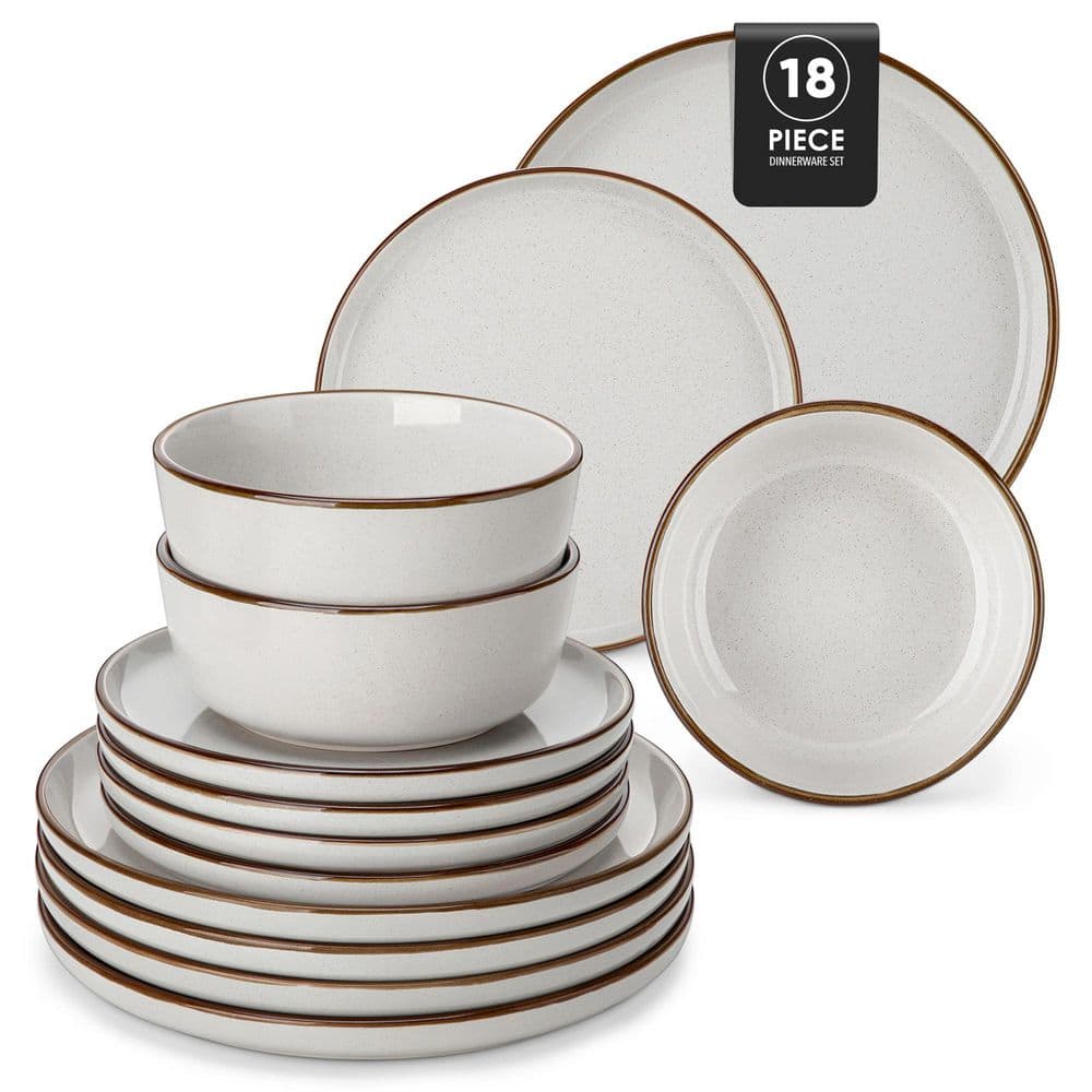 18-Piece Gray Stoneware Dinnerware Set (Service for 6) Sesame Speckles Pattern Dinner Plates Dessert Plates and Bowls - Hercitys