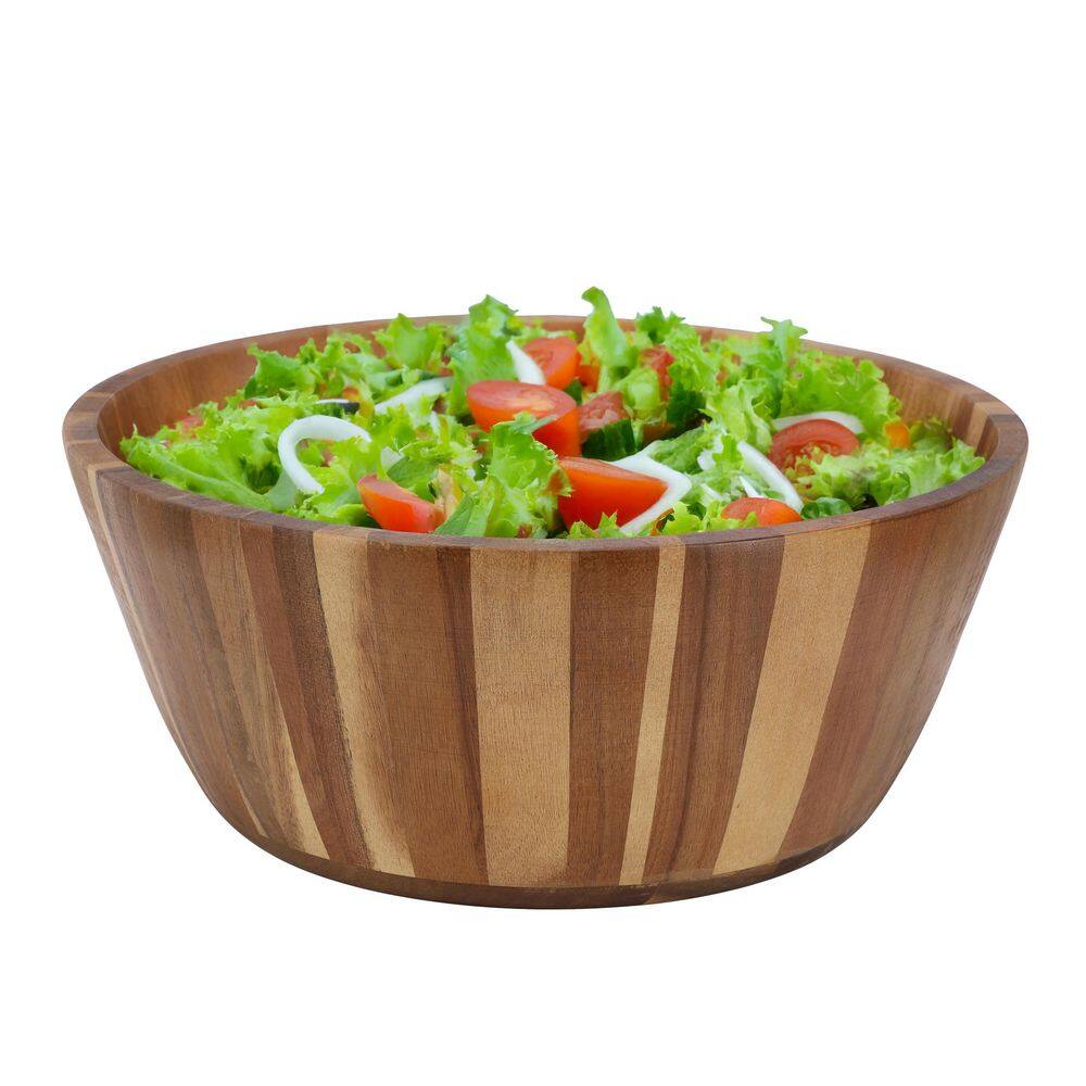 13.8 Inch 324 fl. oz. Light Brown Large Acacia Wood Salad Serving Bowl - Hercitys