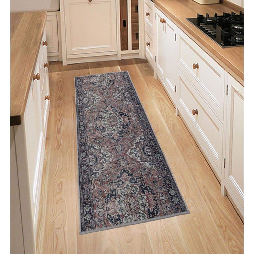 Custom Image Series Traditional Kilim Medallion Terracotta-Multicolor 26 in. W x 24 in. L Stair Runner 4.33 sq. ft. - Hercitys