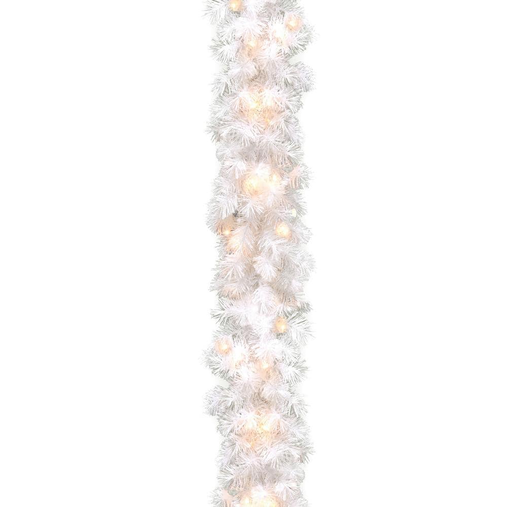 Wispy Willow White 9 ft. Garland with Clear Lights - Hercitys