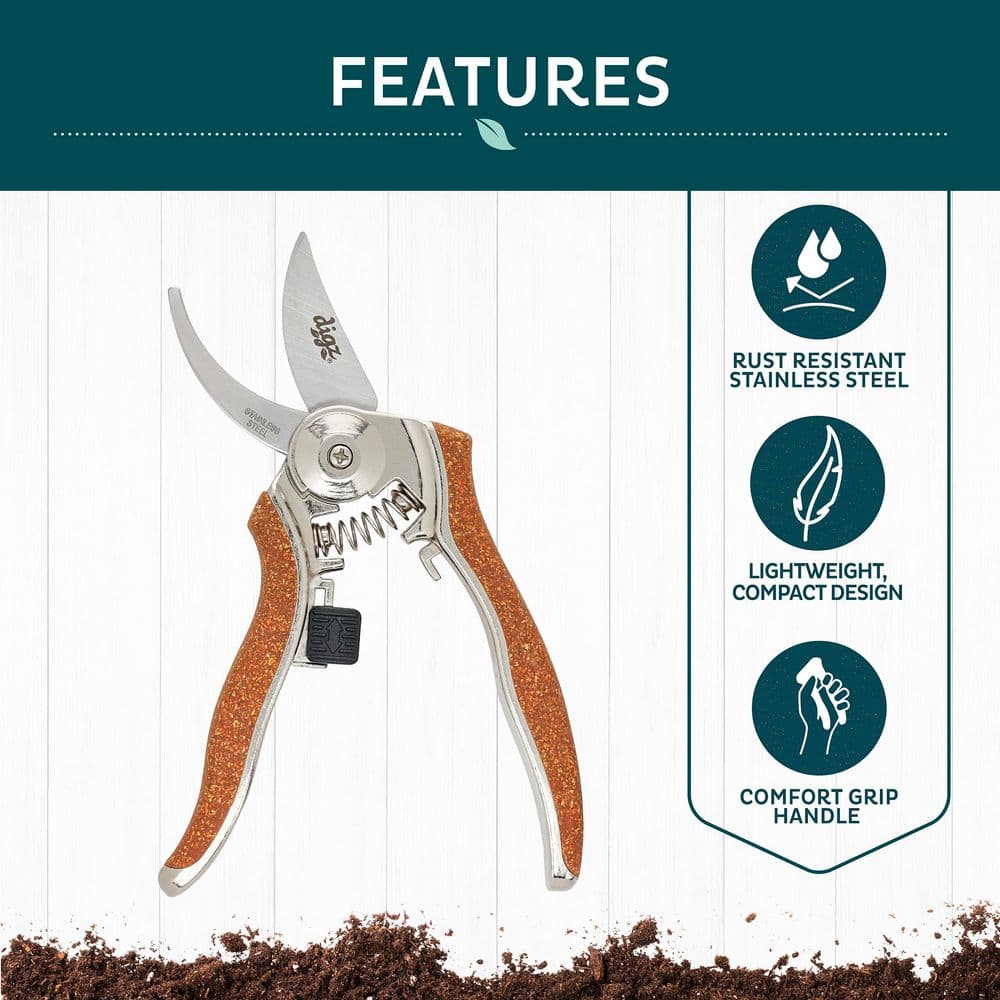 Stainless Steel Compact Garden 2 in. Pruning Shears with Ergonomic Handle - Hercitys