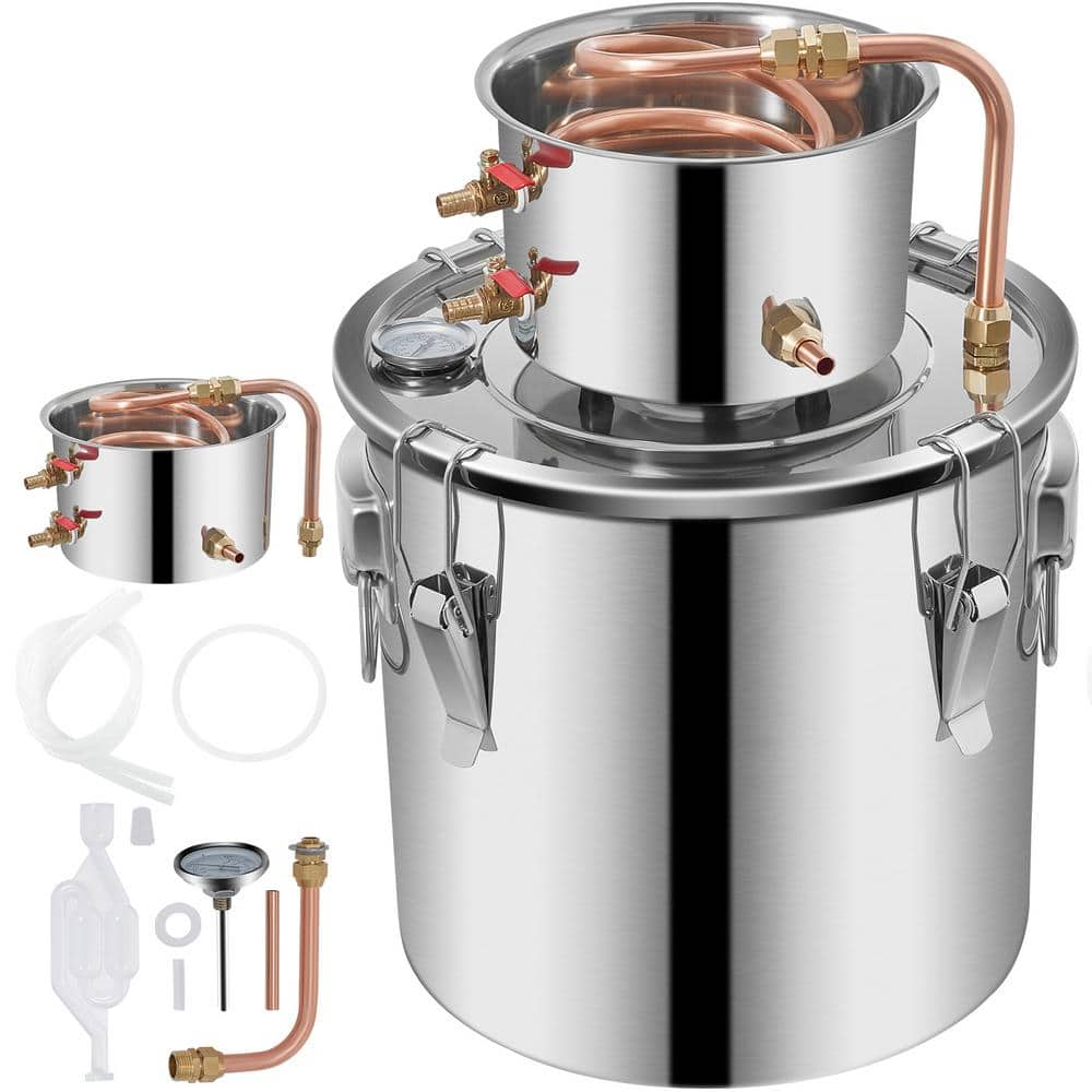 Alcohol Still 3 gal./12L Stainless Steel Alcohol Distiller Copper Tube Home Brewing Kit Build-in Thermometer in Silver - Hercitys