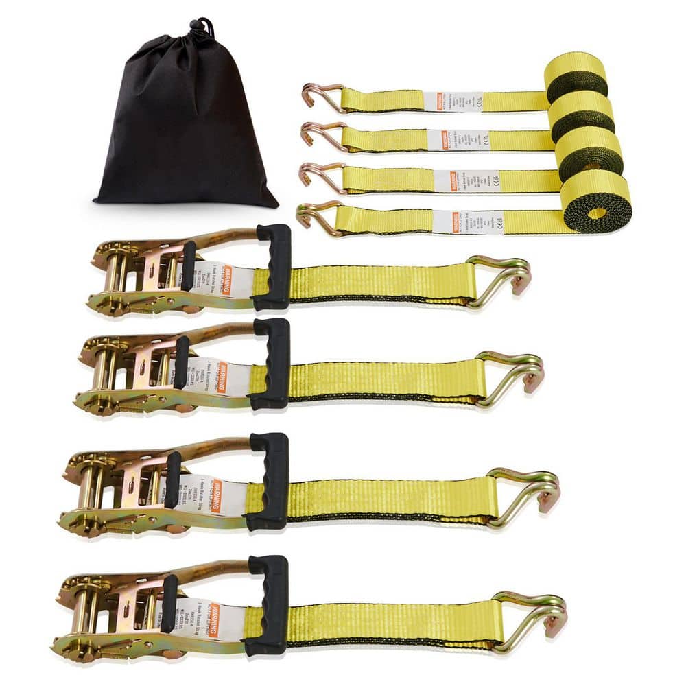 Ratchet Tie Down Straps (4PK), 5000 lb. Break Strength, Double J Hook Includes 4 Premium 2in. x 15ft. Rachet Tie Downs - Hercitys
