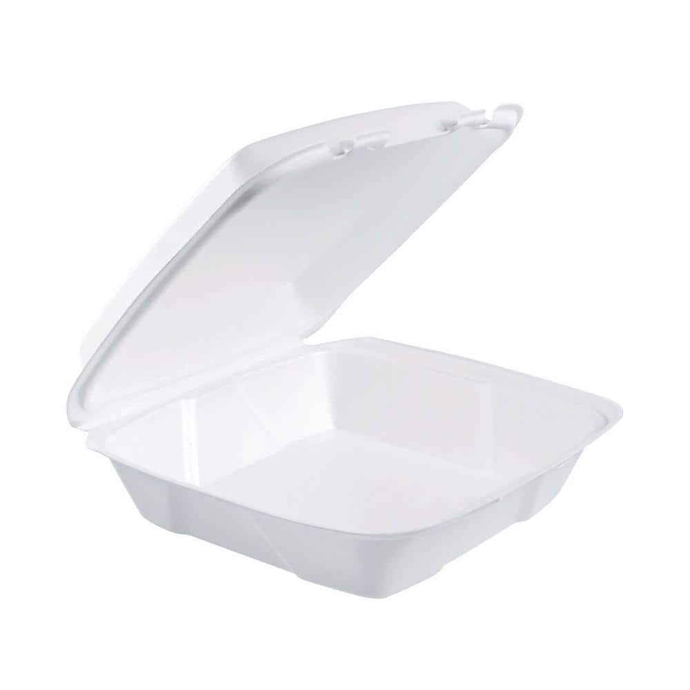 White Foam Containers with Hinged Lids, 9 x 9 x 3 (200-Pack) - Hercitys