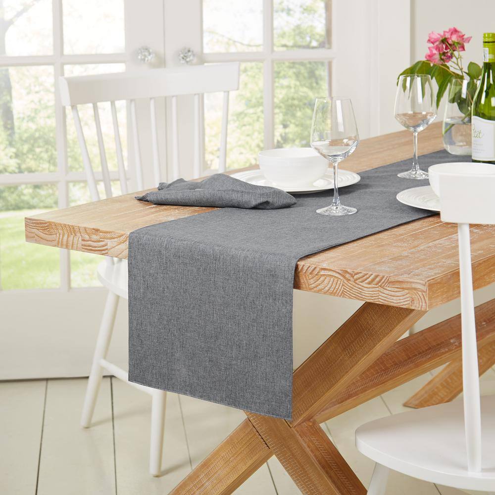 Somers 15 in. W x 72 in. L Charcoal Grey Solid Polyester Table Runner - Hercitys