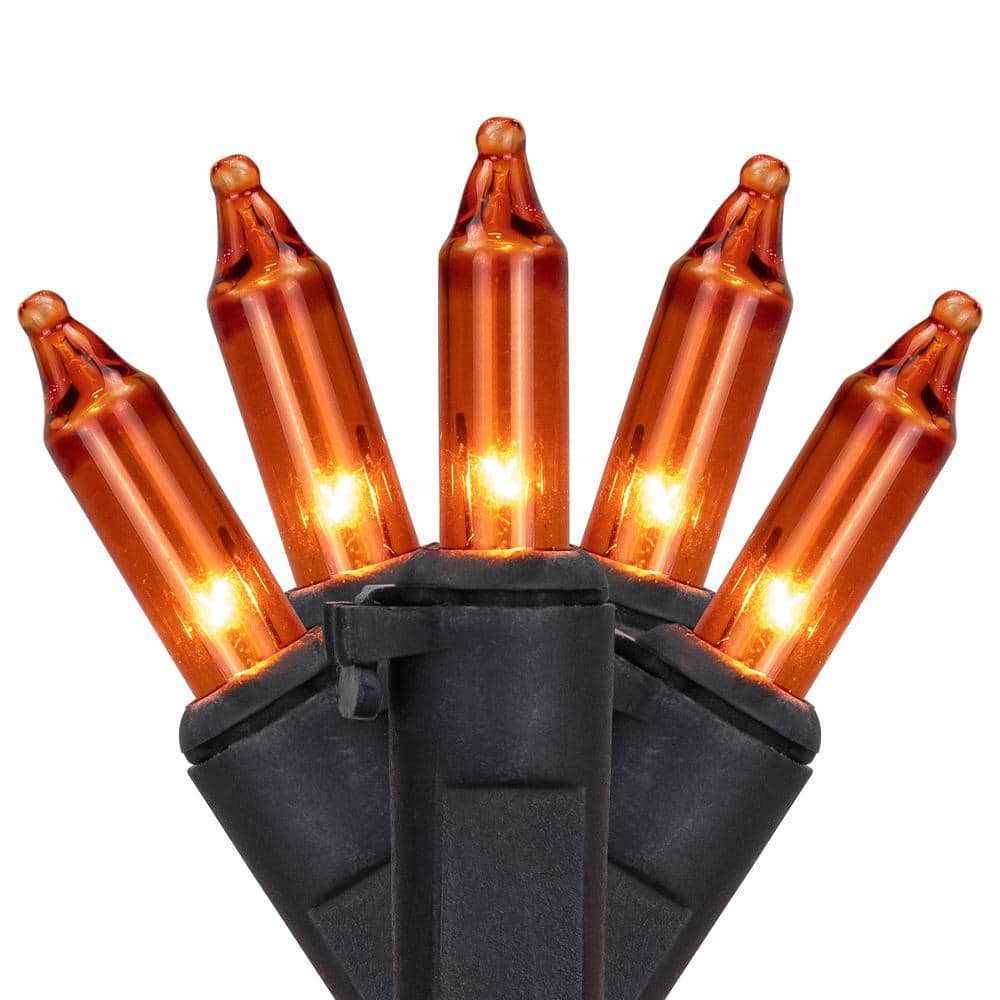 Set of 100 Orange Mini Christmas Lights 2.5 in. Spacing with Black Wire - Hercitys