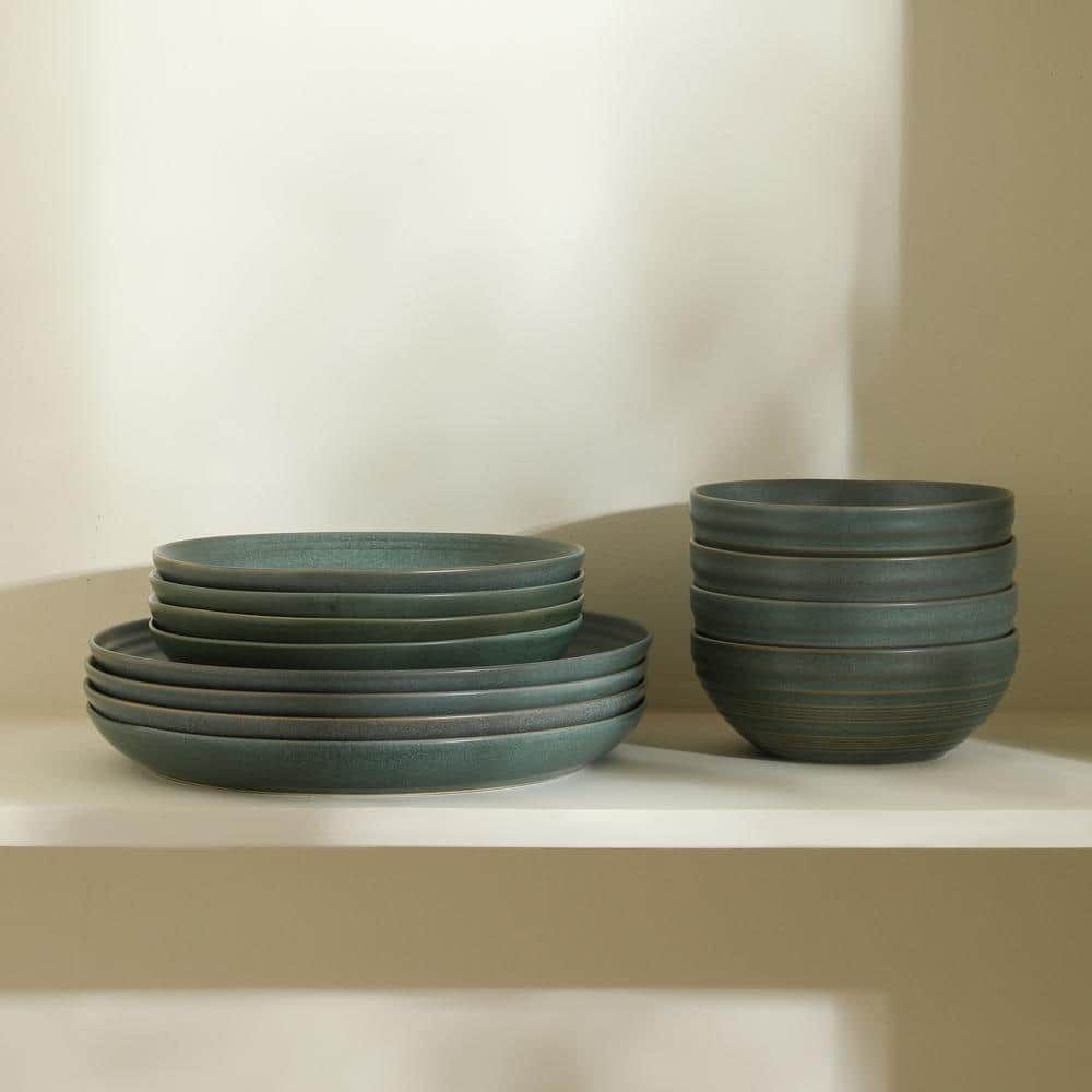 Elio 4-Piece Green Stoneware Full Set (Service for 4) - Hercitys