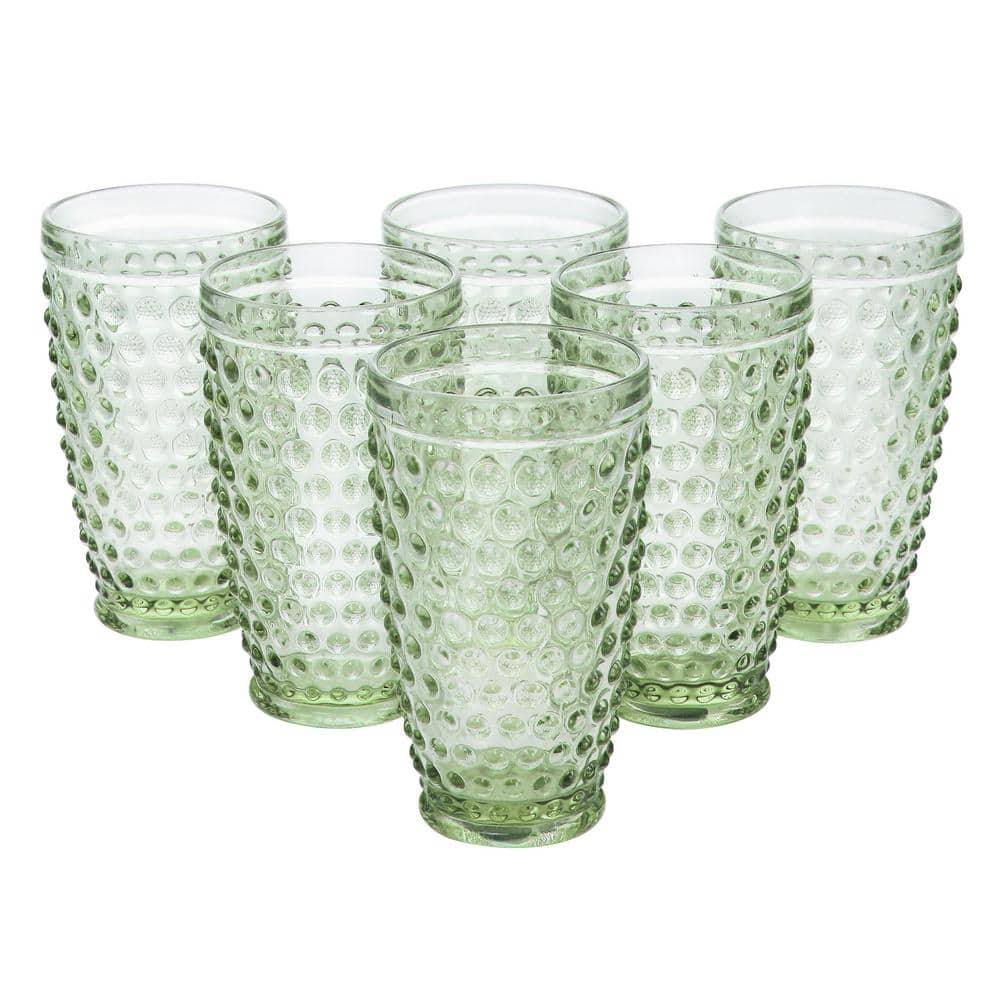 6 Piece 14.3 oz. Hobnail Handmade glass Tumbler Set in Green - Hercitys