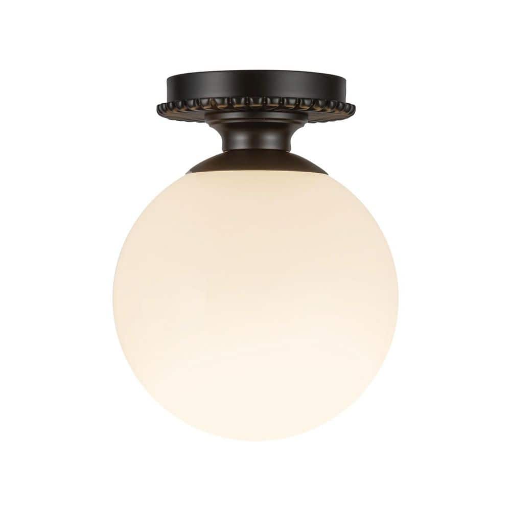 Otis 8-in 1 Light 60-Watt Matte Black/Glossy Opal Glass Semi-Flush Mount - Hercitys