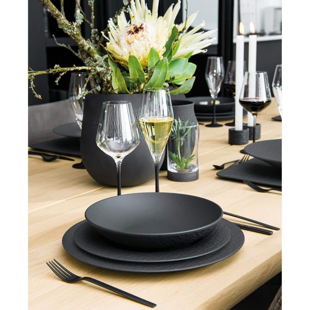 Manufacture Rock 12-Piece Black Service for Four Porcelain Dinnerware Set - Hercitys