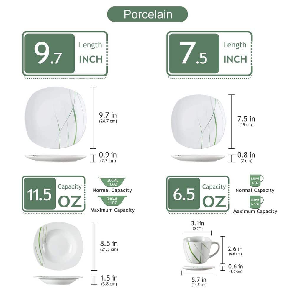 Aviva 30-Piece Modern Ivory White with Green Stripe Porcelain Dinnerware Set (Service for 6) - Hercitys