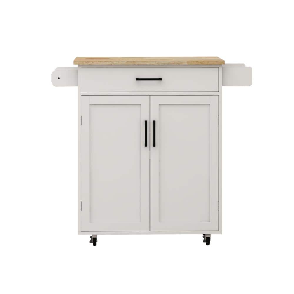 White Wood 29 in. Kitchen Island with Drawers Storage Racks Adjustable Shelves Towel Rack, Kitchen Rolling Trolley Cart - Hercitys