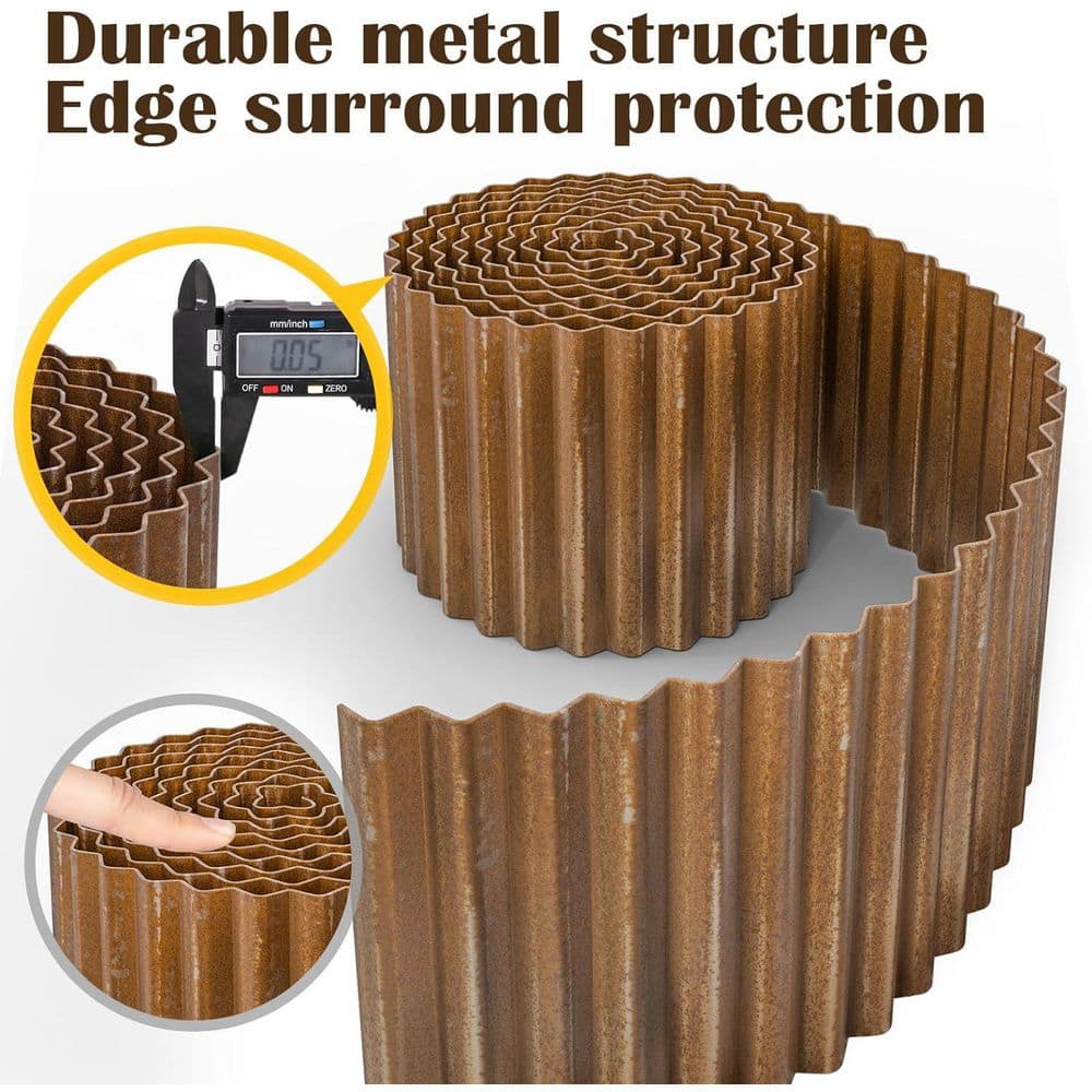 Corrugated Metal Garden Edging 6 in. x 40 ft. Rusted Finish Landscape Border for Lawn and Flower Beds - Hercitys