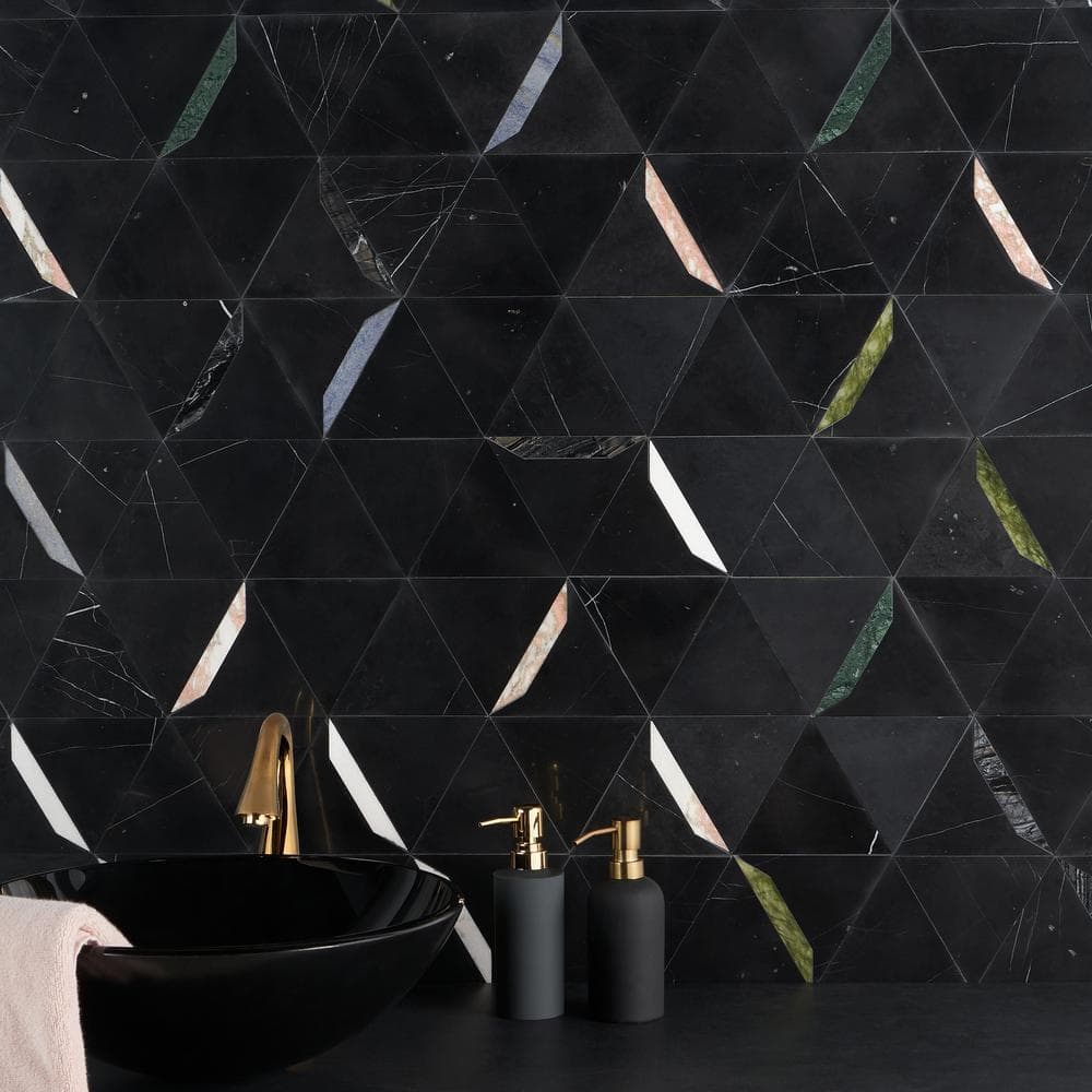 Zandara Nero Gem 12 in. x 20.5 in. Polished Marble Floor and Wall Mosaic Tile (1.7 sq. ft./Each) - Hercitys
