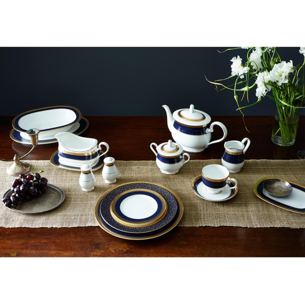 Odessa Cobalt Gold 10.5 in. (Gold) Bone China Dinner Plates, (Set of 4) - Hercitys